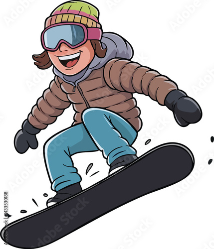 Cartoon Girl Snowboarding: Winter Fun!