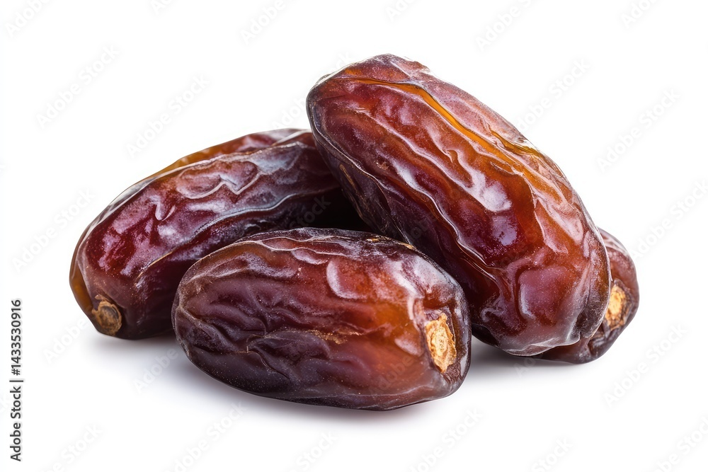 Dried dates, isolated on white background. AI generated illustration. Dried dates, isolated on white background. AI generated illustration.