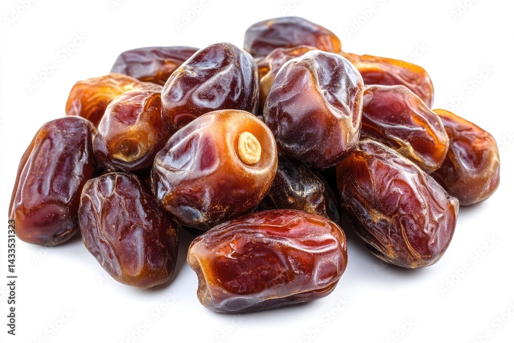 Dried dates, isolated on white background. AI generated illustration. Dried dates, isolated on white background. AI generated illustration.
