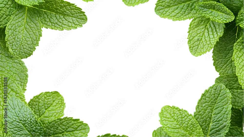 Green Mint Leaves Bordering Isolated Transparent Background Photo