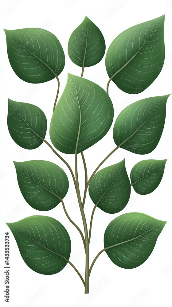 Fototapeta premium A collection of vibrant green leaves arranged artistically. Perfect for nature-themed designs, eco-friendly projects, and botanical illustrations.