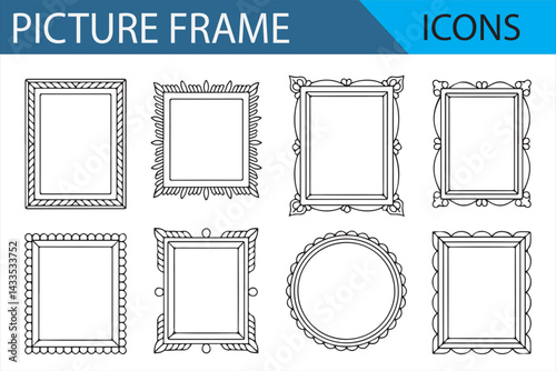 Line Art Picture Frame Icons for Decoration, Photography, and Artwork Designs