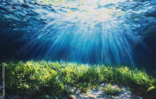 underwater scene with sun