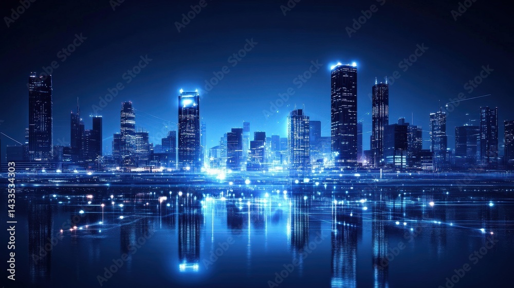 Obraz premium Night Metropolis Digital Glow