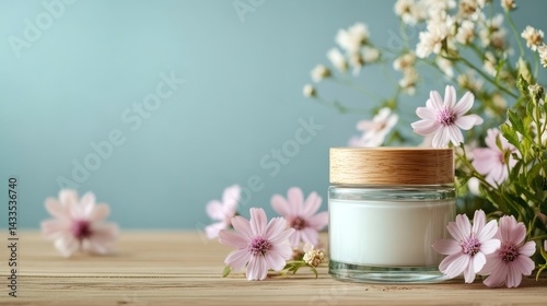 Wallpaper Mural Cosmetic cream, nestled among blooms, promises rejuvenation, offering skincare, self-care, well-being, relaxation. Torontodigital.ca