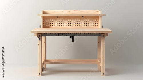 Wooden workbench with light background.