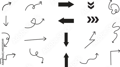 Hand Drawn & Bold Arrow Vector Set – Infographic, Doodle, Curved, Direction Icons Collection