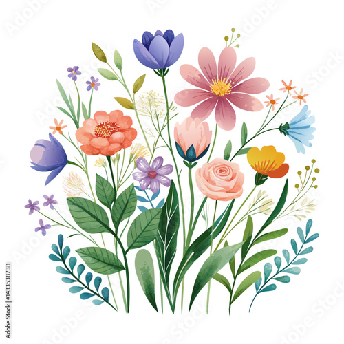 Wallpaper Mural Vibrant Watercolor Wildflowers Meadow Background Pattern Torontodigital.ca