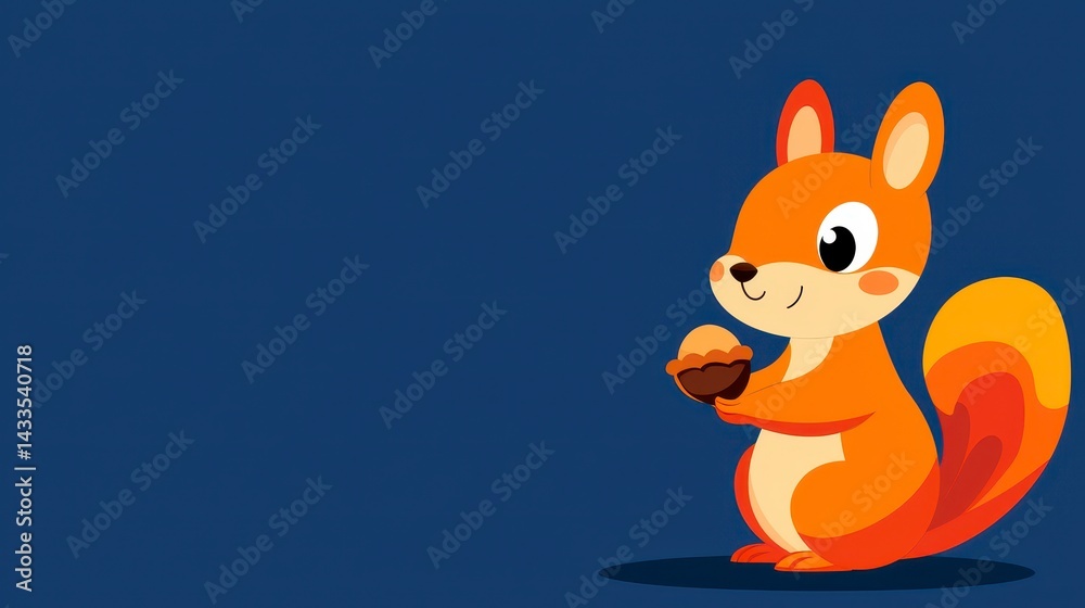 Obraz premium Adorable Orange Pixel Squirrel Holding Acorn on Blue