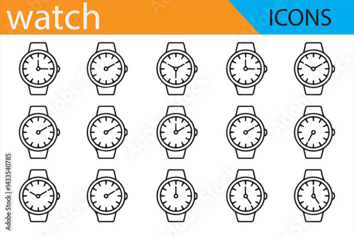 Icon Collection of Analog and Digital Watches for Wrist Accessories and Fashion Graphics