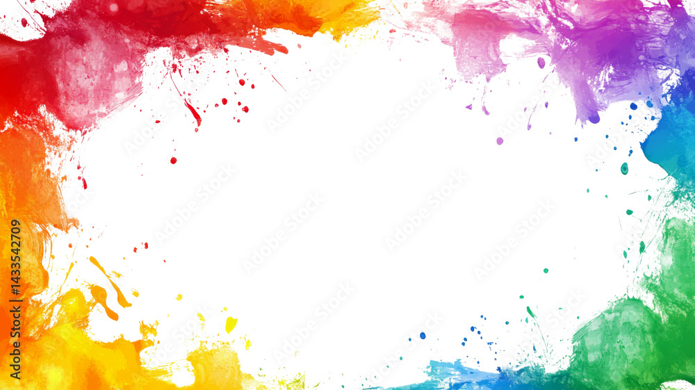 Fototapeta premium Colorful paint splatter border on transparent background for creative projects