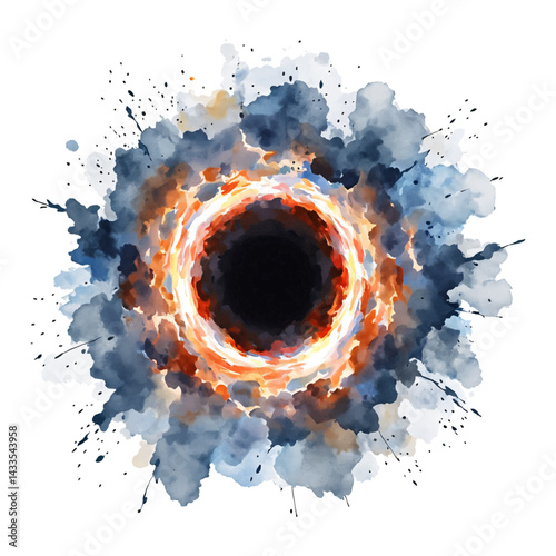Space View with a Blackhole Galaxy Nebula Isolated Hand Drawn Watercolor Painting Illustration