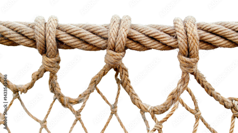 Thick rope holding fishing net on transparent background