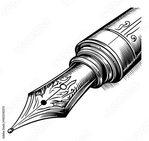 Detailed Engraving Illustration of Classic Fountain Pen Nib Design