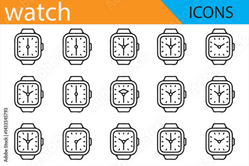 Icon Set of Watches in Various Designs for Timekeeping, Fashion, and Accessory Use