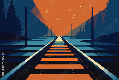 train tracks glistening in the rain