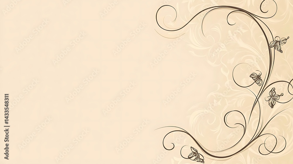 Floral Swirls Butterflies with Beige Background. Floral Swirls Butterflies with Beige Background.