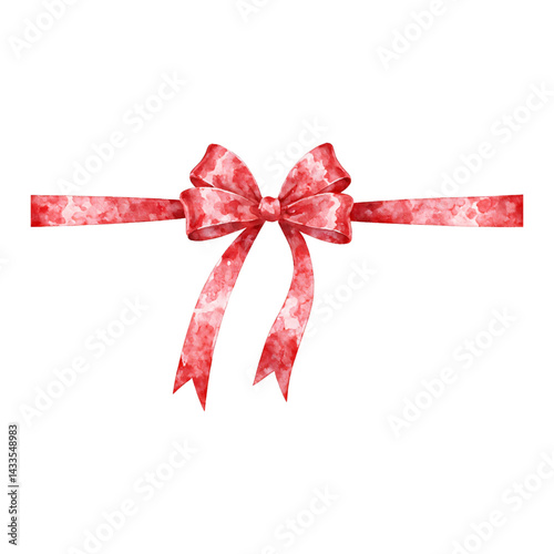 Watercolor Red Long Bow and Ribbon Decorative Isolated Hand Drawn Watercolor Painting Illustration