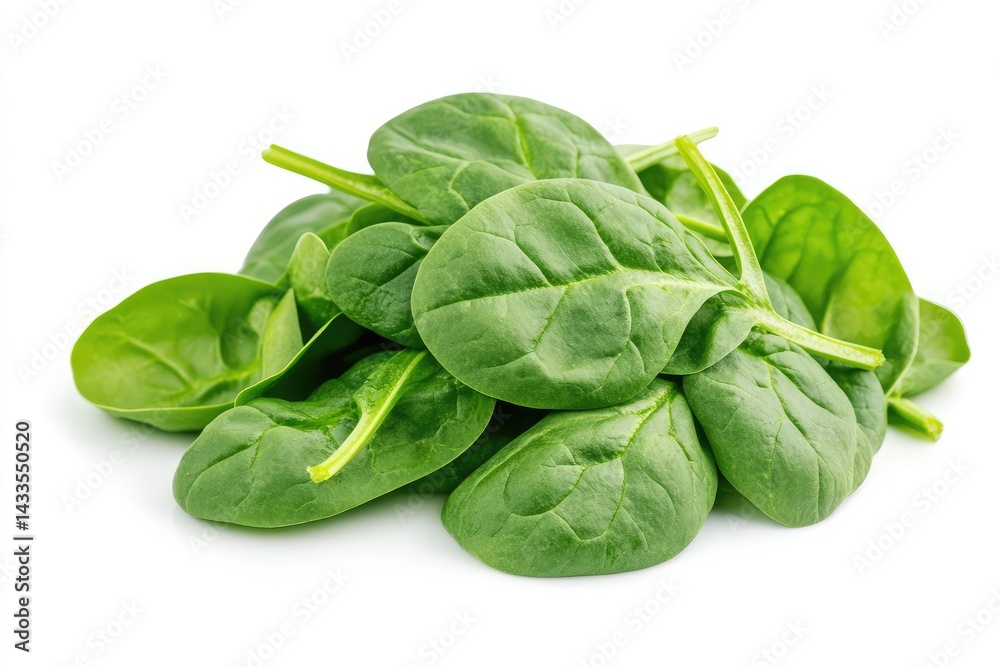 Fresh spinach leaves on white background. AI generated illustration. Fresh spinach leaves on white background. AI generated illustration.