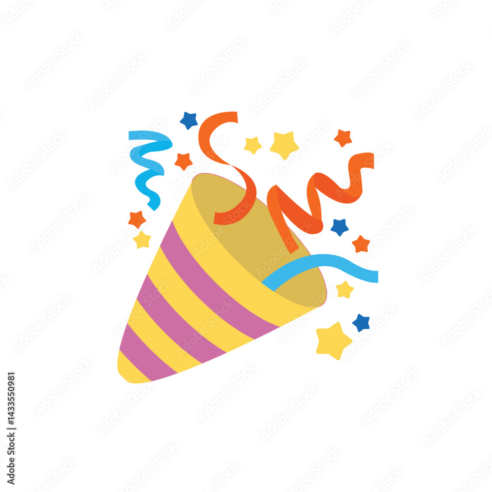 Naklejka premium Party popper confetti joy festive birthday celebration emoji vector symbol sign icon illusration