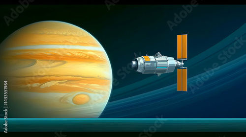 Pixel Art Spaceship Near Jupiter