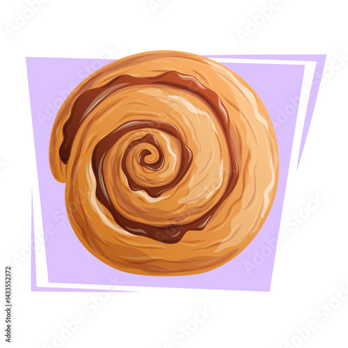 Delicious sweet bun with chocolate on a purple background. The concept of confectionery, baking, cooking. Isolated vector illustrations for menu design, posters, banners, covers
