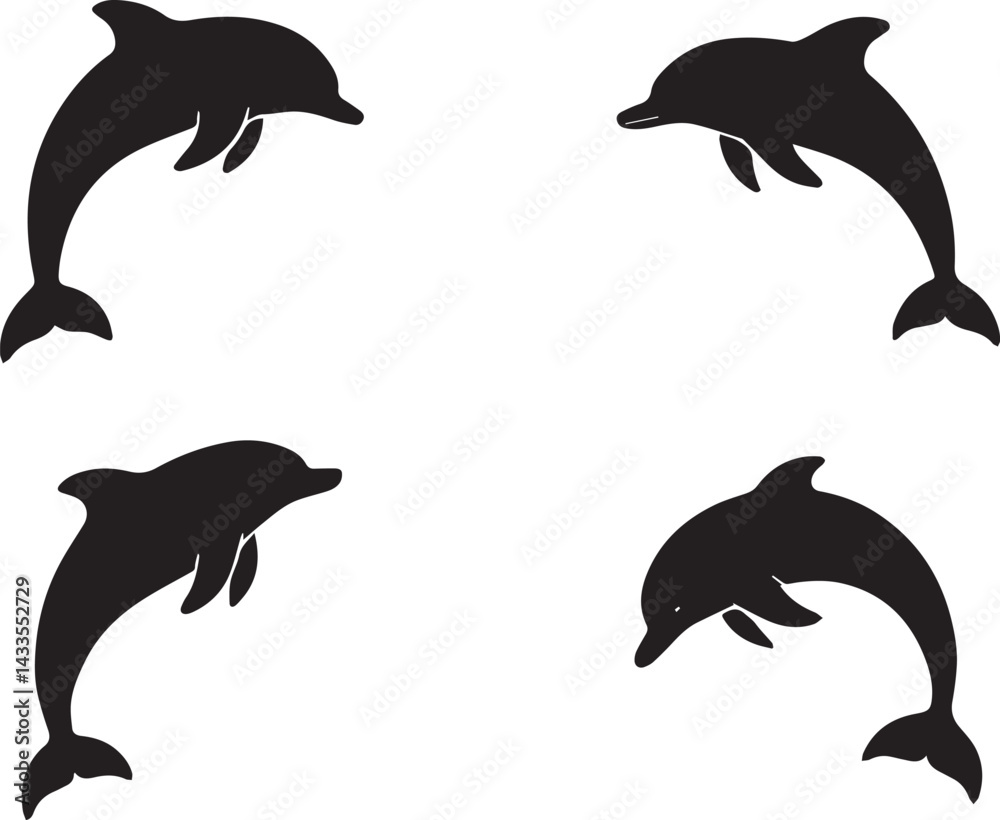 Fototapeta premium Four Black Dolphin Silhouettes
