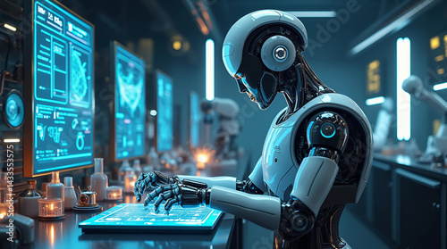 Futuristic Robot Technician in a High-Tech Lab Generate AI
