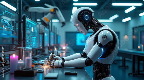 Futuristic Robot Technician in a High-Tech Lab Generate AI