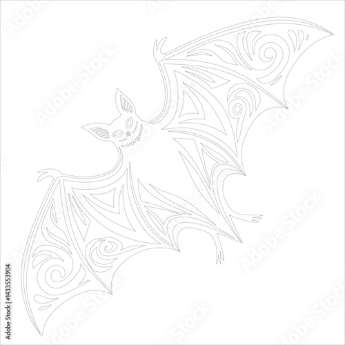 Bat Line art Illustration Flying Bat Silhouette Drawing for Halloween and Gothic Designs