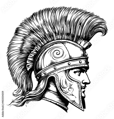 Detailed Engraving of a Classic Roman Warrior Profile Illustration
