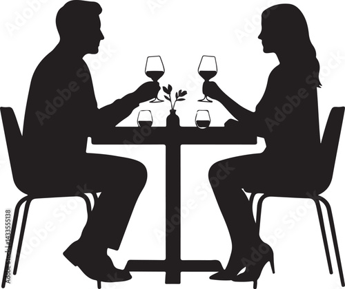 Couple Having Dinner Silhouette, Couple sitting in a restaurant, Romantic Dining Vector Silhouette.