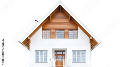 Modern suburban house with wooden roof and transparent background