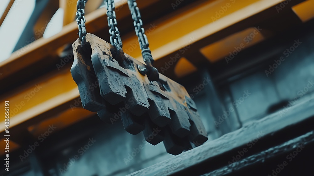 Industrial Hook and Chain Hanging from a Crane