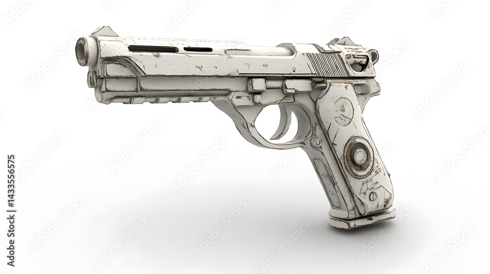 White SciFi Pistol with 3D Render.
