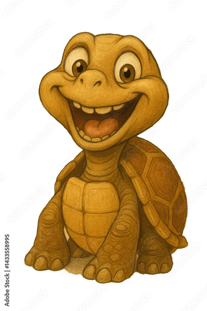 Cute Cartoon Tortoise With a Happy and Cheerful Expression