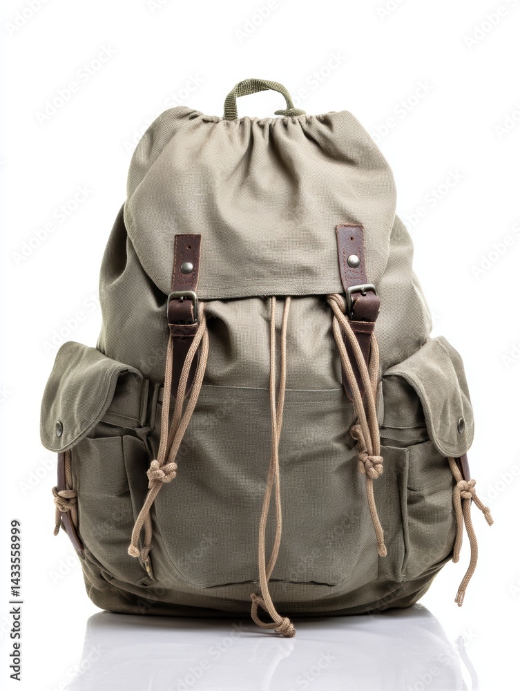 Military style canvas backpack features multiple pockets and drawstring closure for utility and durability in outdoor activities Military style canvas backpack features multiple pockets and drawstring closure for utility and durability in outdoor activities