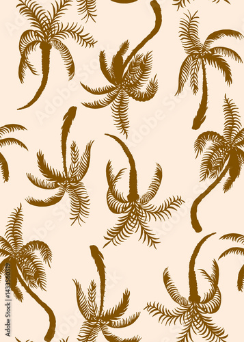 Abstract Hand Drawing Two Colors Flowers and Leaves Seamless Vector Pattern Isolated Background Seamless vector floral pattern in Hawaiian style with big flowers. Silhouette flower pattern for textile