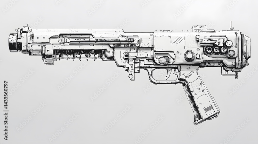 Futuristic Weapon Blueprint Design.