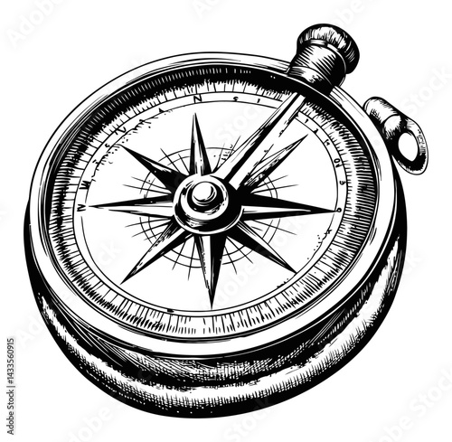 Vintage Compass Engraving with Detailed Illustration and Design