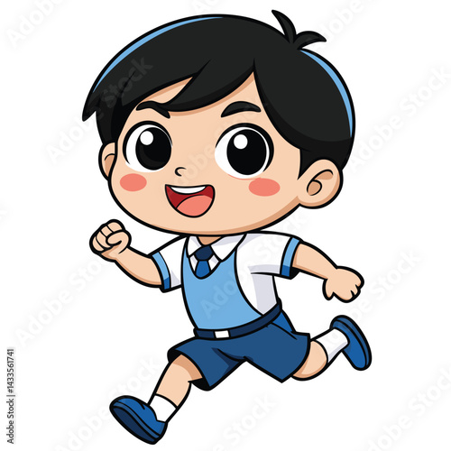 Happy cartoon boy running in school uniform