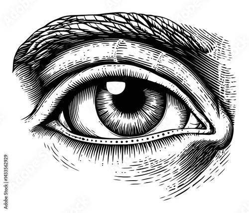 Detailed Engraving of an Eye with Intricate Line Illustrations