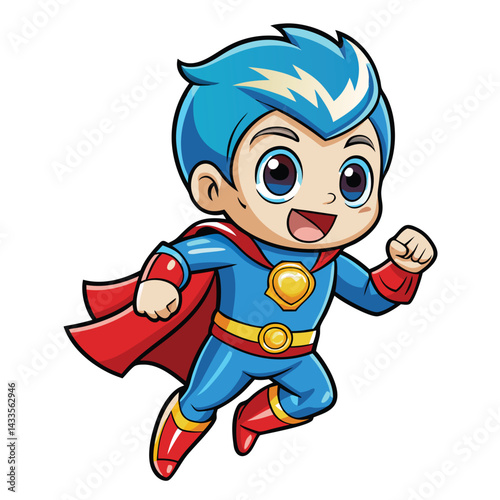 Smiling child superhero in flight