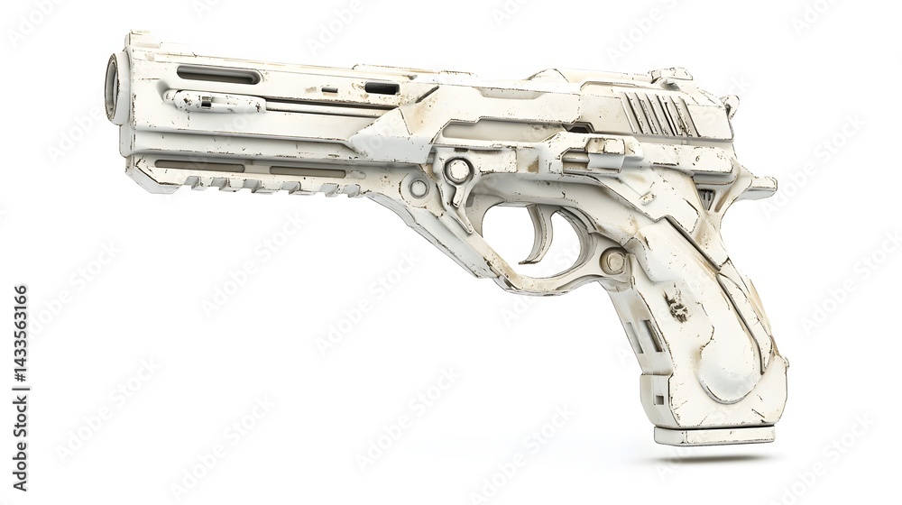 Futuristic White Pistol with Isolated. (1)