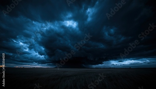 Dramatic storm clouds over field photo