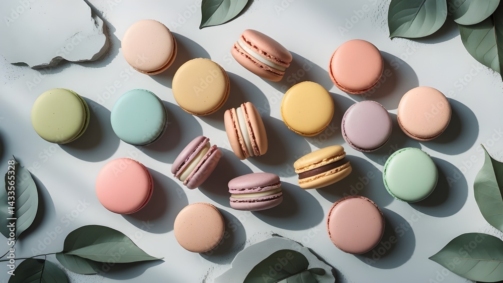 Pastel Macarons Flat Lay | Soft Shadows & Clean Background Pastel Macarons Flat Lay | Soft Shadows & Clean Background
