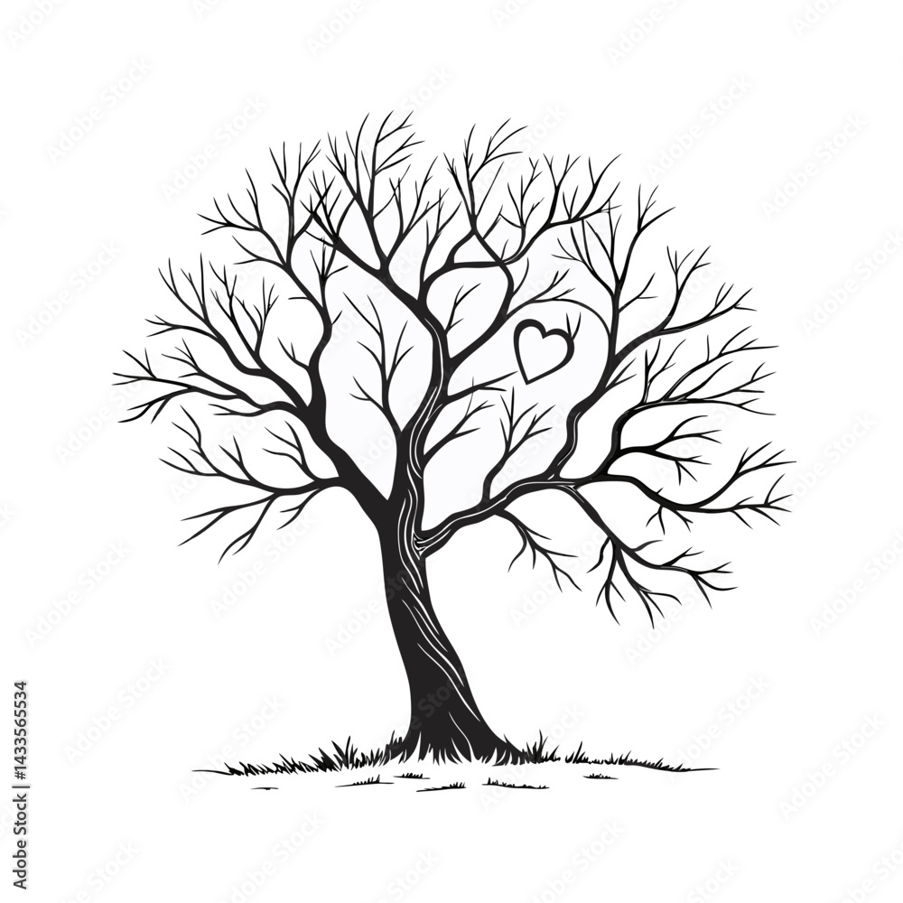 Obraz premium Bare Tree Silhouette with Minimalist Branches