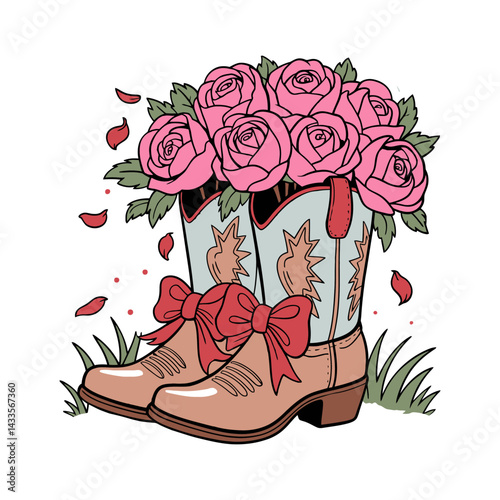 Cowboy Boots with Roses Illustration