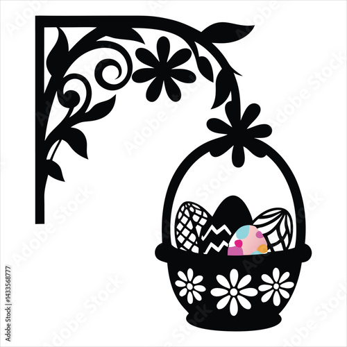 Bunny butt sticking out of a basket filled with egg 