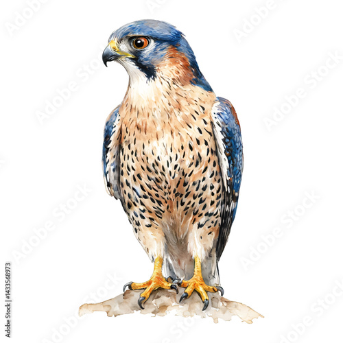 Majestic Falcon Full Body Stance Isolated Hand Drawn Watercolor Painting Illustration